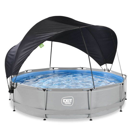 EXIT Soft Grey pool ø360x76cm with filter pump and canopy - grey