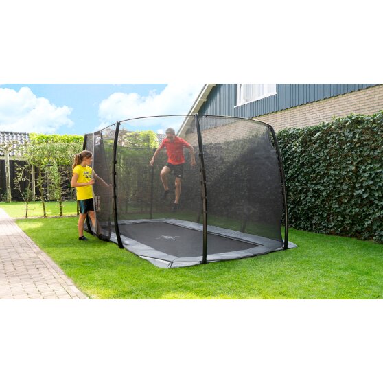 EXIT InTerra ground level trampoline 214x366cm with safety net - green