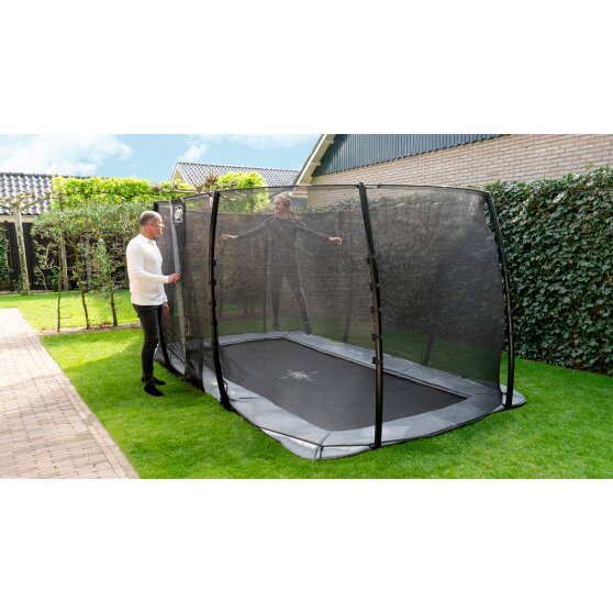 EXIT InTerra ground level trampoline 244x427cm with safety net - grey