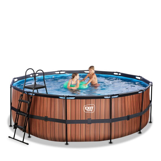 EXIT Wood pool ø427x122cm with sand filter pump - brown