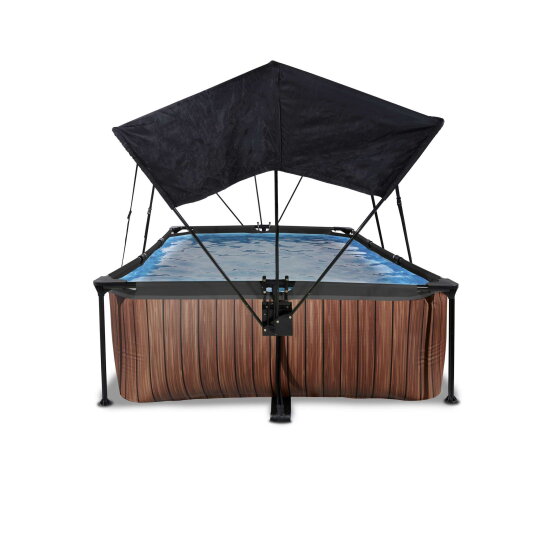 EXIT Wood pool 300x200x65cm with filter pump and canopy - brown