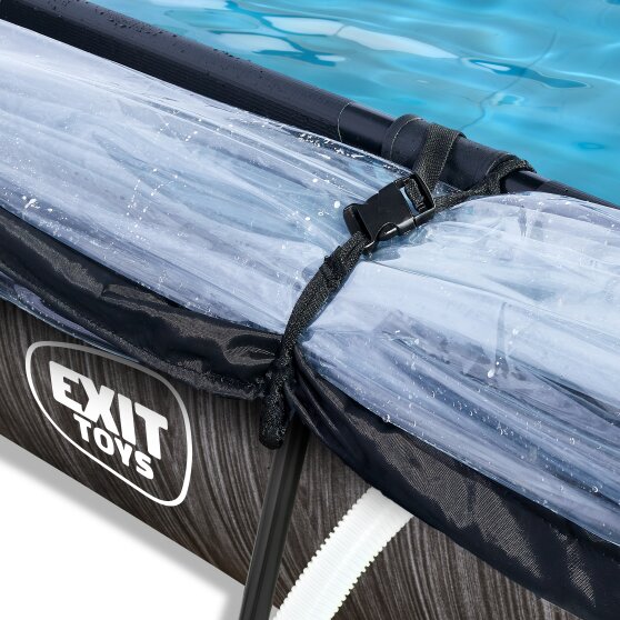 EXIT Black Wood pool 300x200x65cm with filter pump and dome and canopy - black