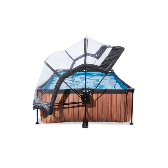 EXIT Wood pool 220x150x65cm with filter pump and dome - brown