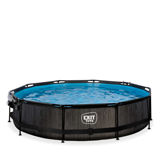 EXIT Black Wood pool ø360x76cm with filter pump and dome - black