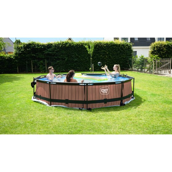 EXIT Wood pool ø360x76cm with filter pump and dome - brown