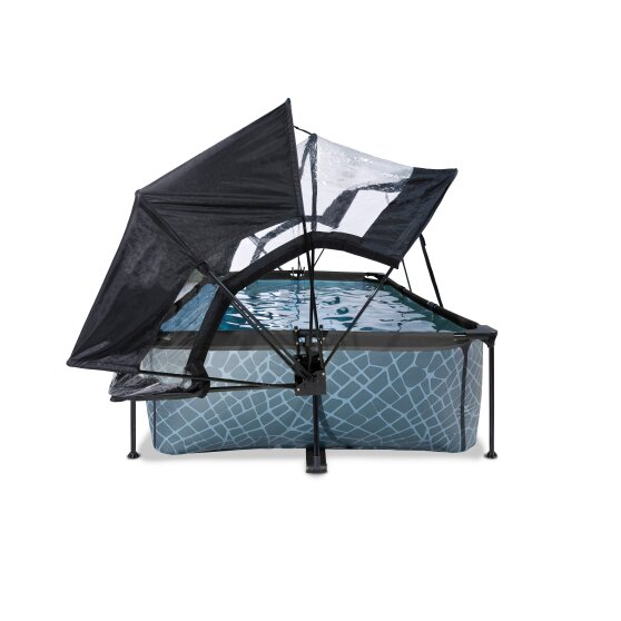 EXIT Stone pool 220x150x65cm with filter pump and dome and canopy - grey