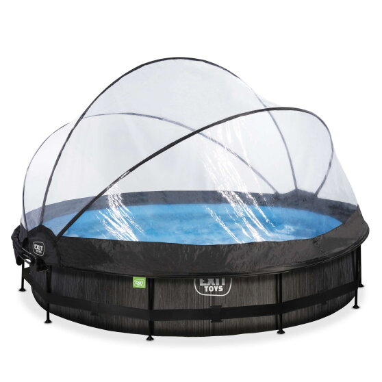 EXIT Black Wood pool &oslash;360x76cm with filter pump and dome and canopy - black