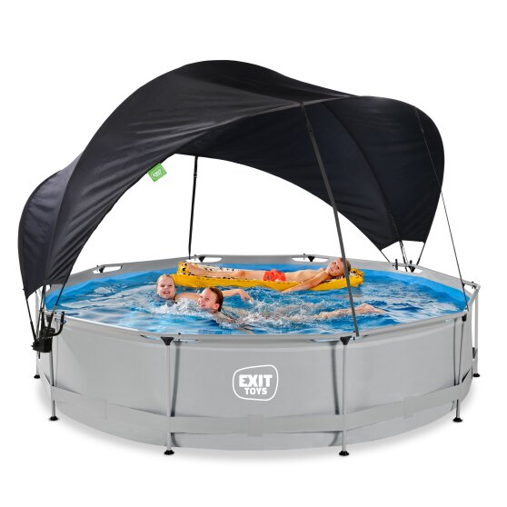EXIT Soft Grey pool ø360x76cm with filter pump and canopy - grey