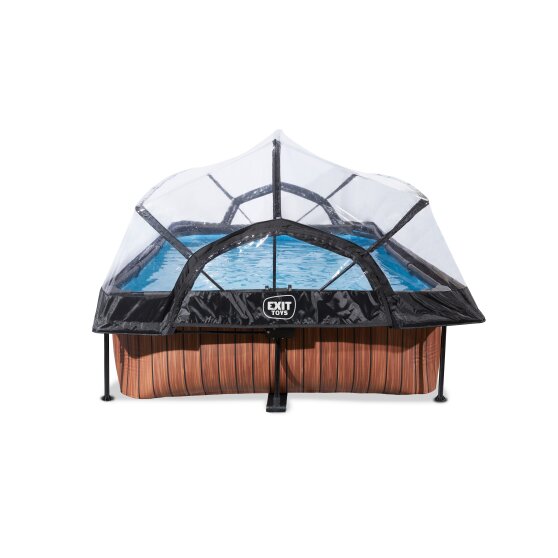 EXIT Wood pool 300x200x65cm with filter pump and dome - brown