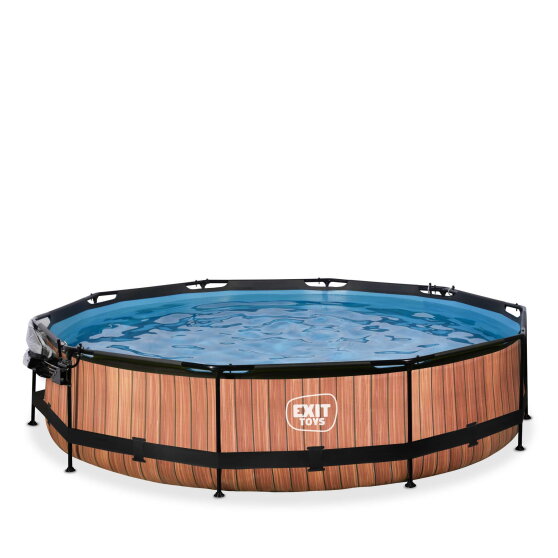 EXIT Wood pool &oslash;360x76cm with filter pump and dome - brown