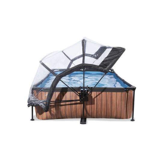 EXIT Wood pool 300x200x65cm with filter pump and dome - brown