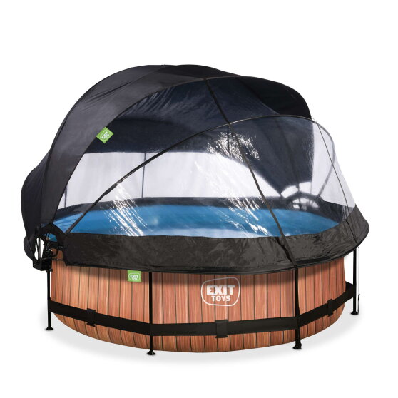 EXIT Wood pool &oslash;300x76cm with filter pump and dome and canopy - brown
