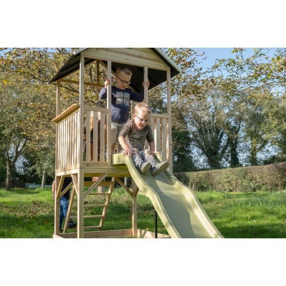EXIT Panorama 500 wooden playhouse with slide and sandpit