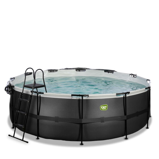 EXIT Black Leather pool &oslash;427x122cm with sand filter pump and dome and accessory set - black