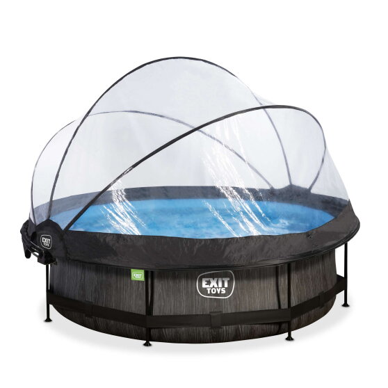 EXIT Black Wood pool &oslash;300x76cm with filter pump and dome and canopy - black
