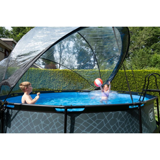 EXIT Stone pool &oslash;427x122cm with sand filter pump and dome - grey