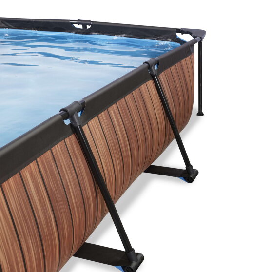 EXIT Wood pool 300x200x65cm with filter pump and dome and canopy - brown