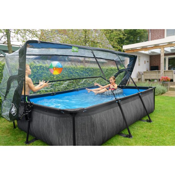 EXIT Black Wood pool 300x200x65cm with filter pump and dome - black