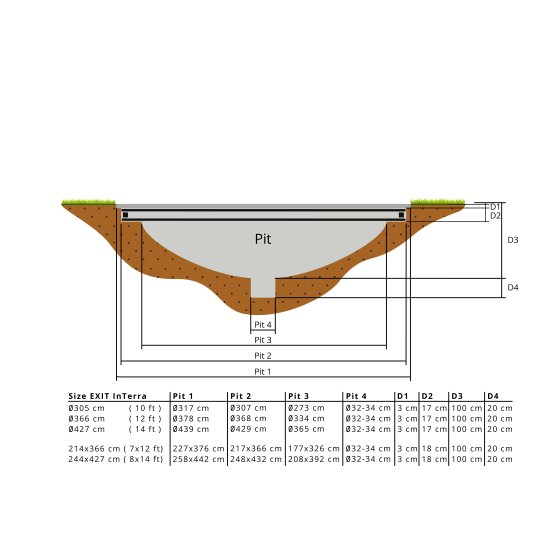 EXIT InTerra ground level trampoline ø427cm with safety net - grey