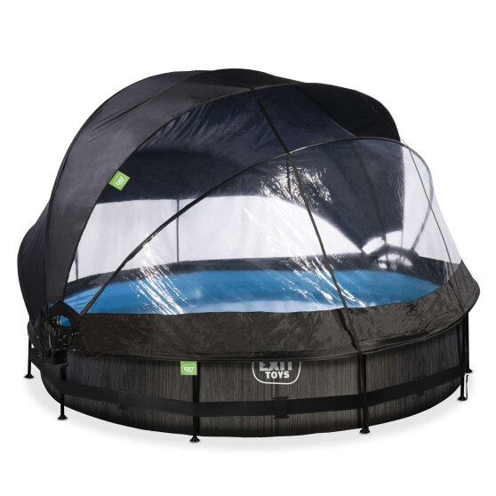 EXIT Black Wood pool &oslash;360x76cm with filter pump and dome and canopy - black