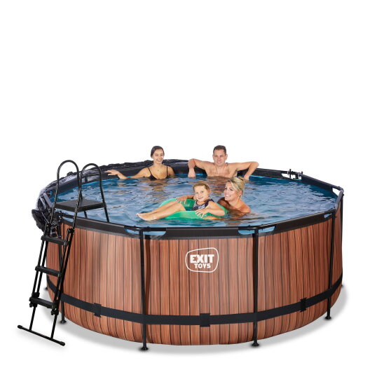 EXIT Wood pool &oslash;360x122cm with sand filter pump and dome - brown