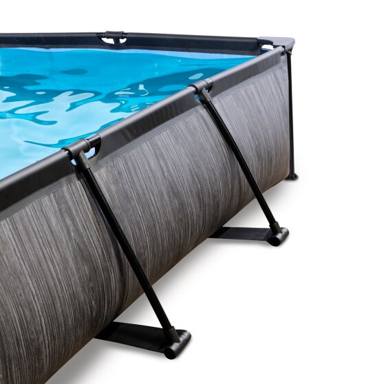 EXIT Black Wood pool 220x150x65cm with filter pump and canopy - black