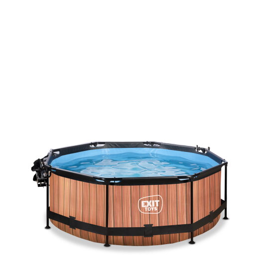 EXIT Wood pool ø244x76cm with filter pump and dome and canopy - brown