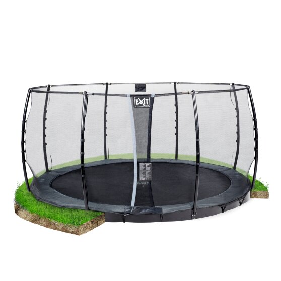 EXIT InTerra ground level trampoline ø427cm with safety net - grey