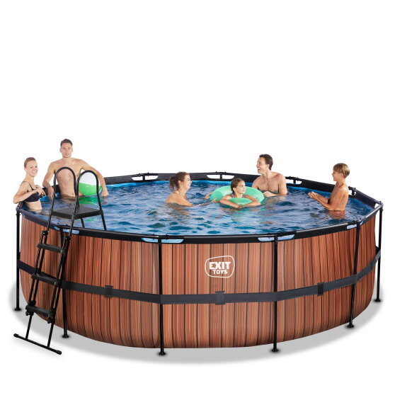 EXIT Wood pool &oslash;450x122cm with sand filter pump - brown