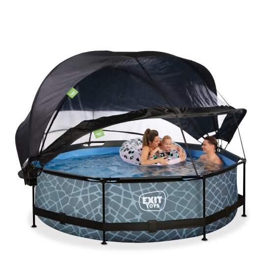 EXIT Stone pool ø300x76cm with filter pump and dome and canopy - grey
