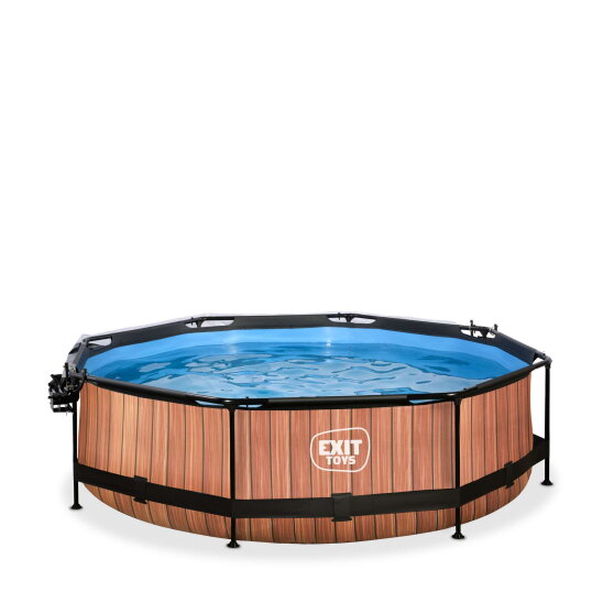 EXIT Wood pool &oslash;300x76cm with filter pump and dome and canopy - brown