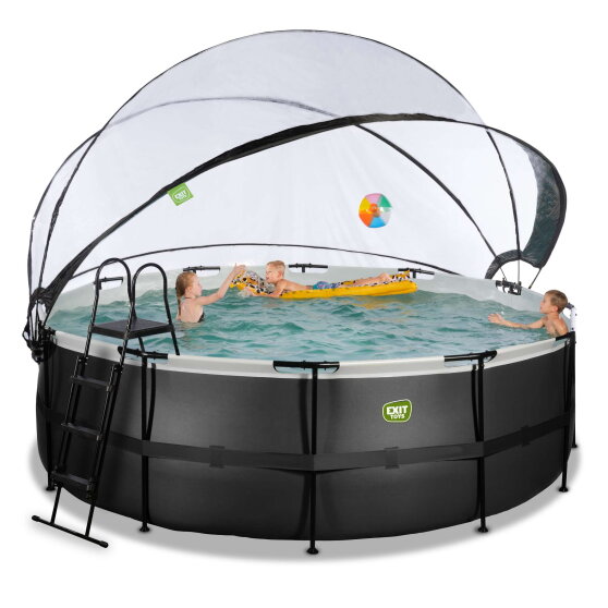 EXIT Black Leather pool &oslash;427x122cm with sand filter pump and dome and accessory set - black