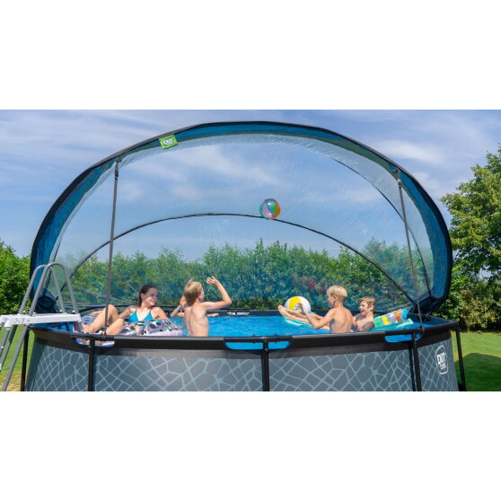 EXIT Black Leather pool ø450x122cm with sand filter pump and dome - black
