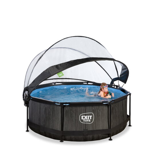 EXIT Black Wood pool ø244x76cm with filter pump and dome - black