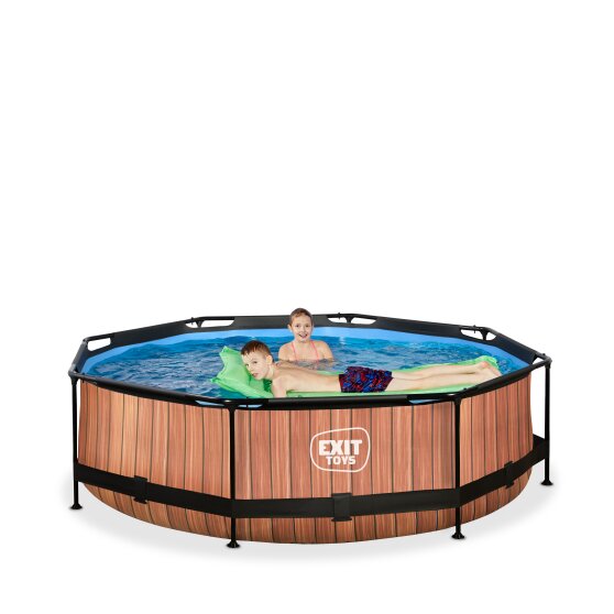 EXIT Wood pool ø300x76cm with filter pump - brown