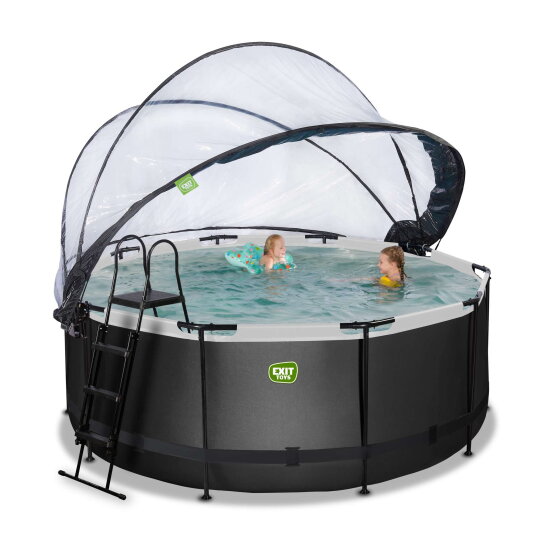 EXIT Black Leather pool ø360x122cm with sand filter pump and dome and accessory set - black