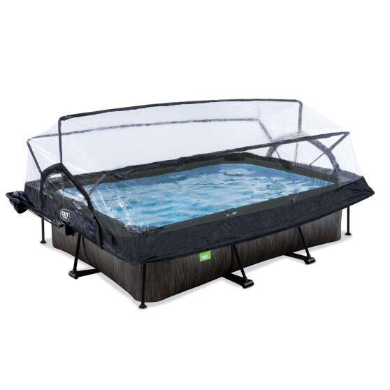 EXIT Black Wood pool 300x200x65cm with filter pump and dome and canopy - black