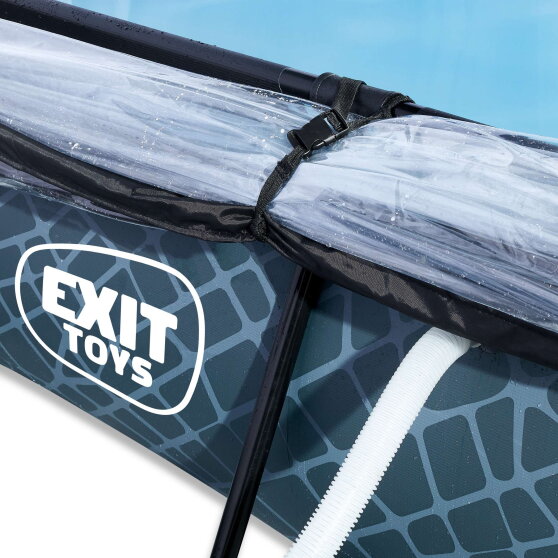 EXIT Stone pool 300x200x65cm with filter pump and dome and canopy - grey