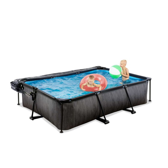 EXIT Black Wood pool 300x200x65cm with filter pump and dome - black