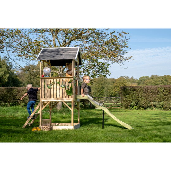 EXIT Panorama 500 wooden playhouse with slide and sandpit
