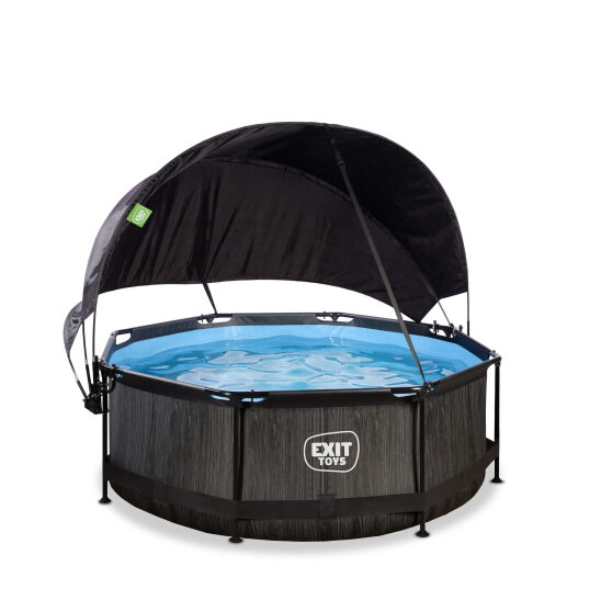 EXIT Black Wood pool ø244x76cm with filter pump and canopy - black