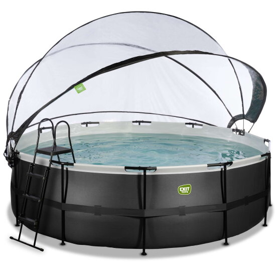 EXIT Black Leather pool &oslash;450x122cm with sand filter pump and dome and accessory set - black