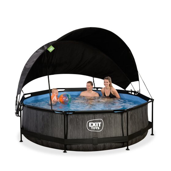 EXIT Black Wood pool ø300x76cm with filter pump and canopy - black