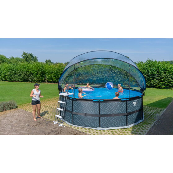 EXIT Black Leather pool ø450x122cm with sand filter pump and dome - black