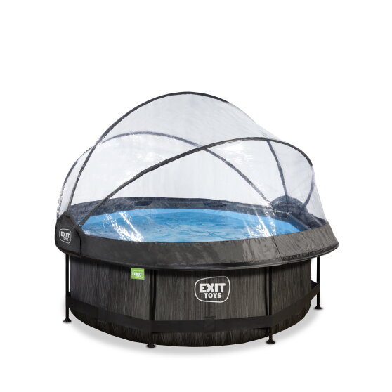 EXIT Black Wood pool ø244x76cm with filter pump and dome - black