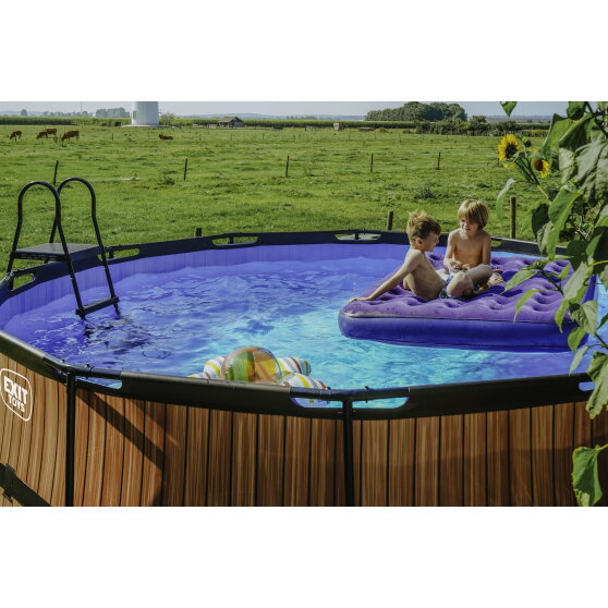 EXIT Wood pool ø427x122cm with sand filter pump - brown