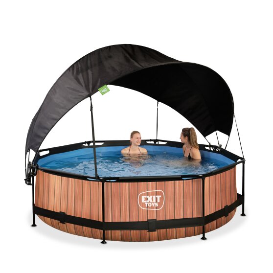 EXIT Wood pool ø300x76cm with filter pump and canopy - brown