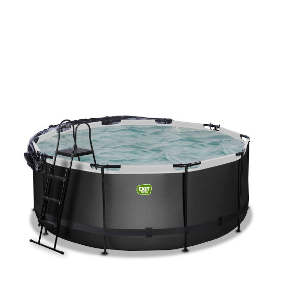 EXIT Black Leather pool ø360x122cm with sand filter pump and dome and accessory set - black