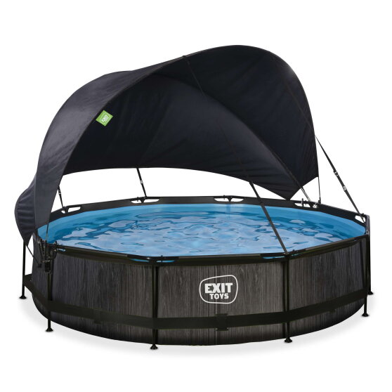 EXIT Black Wood pool ø360x76cm with filter pump and canopy - black