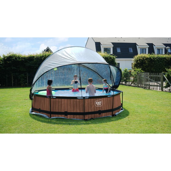 EXIT Stone pool &oslash;360x76cm with filter pump and dome - grey